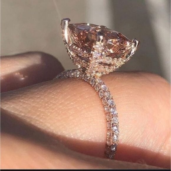 Rose Gold Diamond Under Halo Ring With Diamond Prongs Cushion Cut Morganite - Picture 1 of 16